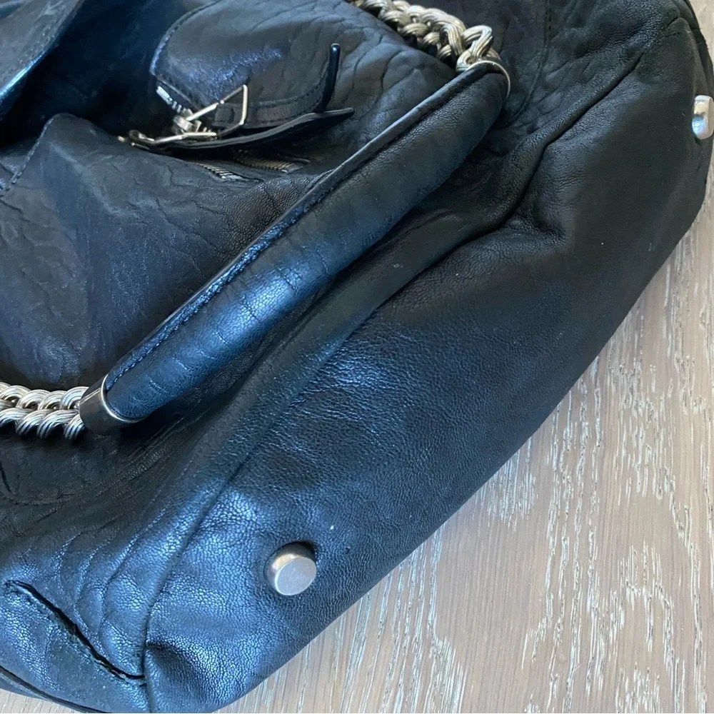 Olivia Harris Black lambskin Leather rocker rock star Hobo Satchel bag